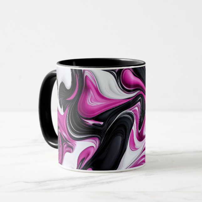 Modern Abstrakt Black, White, Magenta Art Mugg (Framsida vänster)