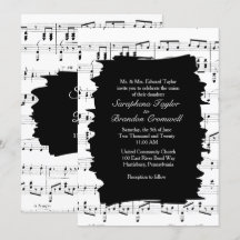Modern Abstrakt Black White Music Wedding bjudande