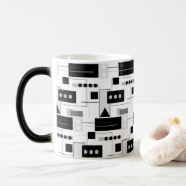 Modern Abstrakt Black White och Grått Magisk Mugg