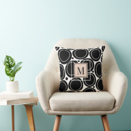 Modern Abstrakt Black White  Rosa Monogram Kudde