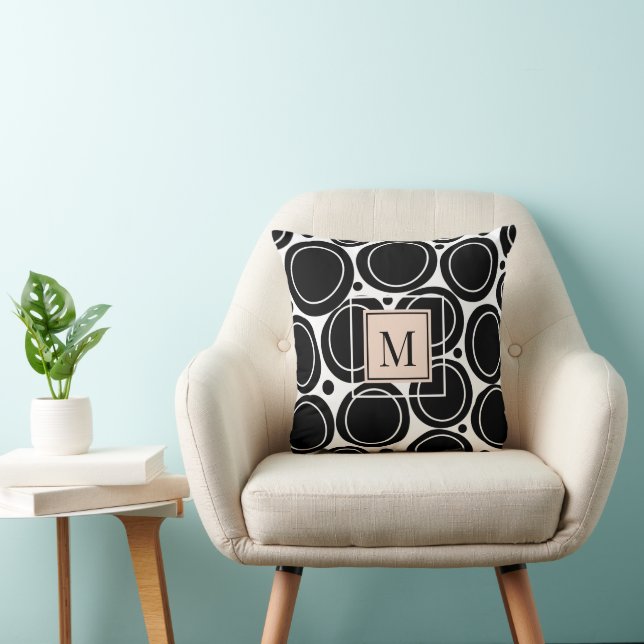 Modern Abstrakt Black White  Rosa Monogram Kudde (Stol)