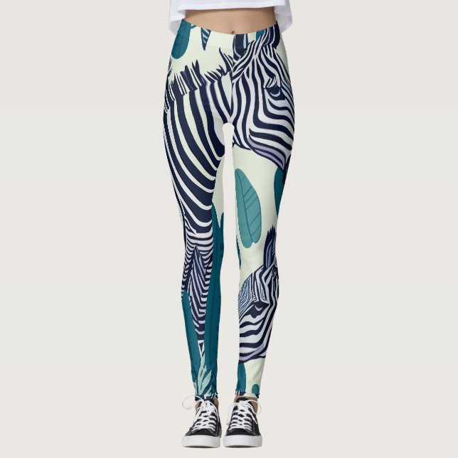 Modern Abstrakt Black White Zebra Rand Mönster Leggings (Framsida)