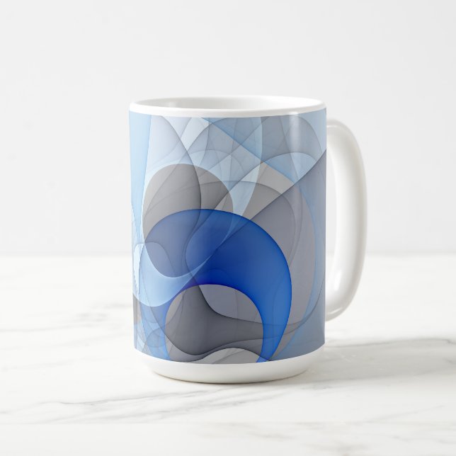 Modern abstrakt blågrå fraktal konstgrafik kaffemugg (Framsida höger)