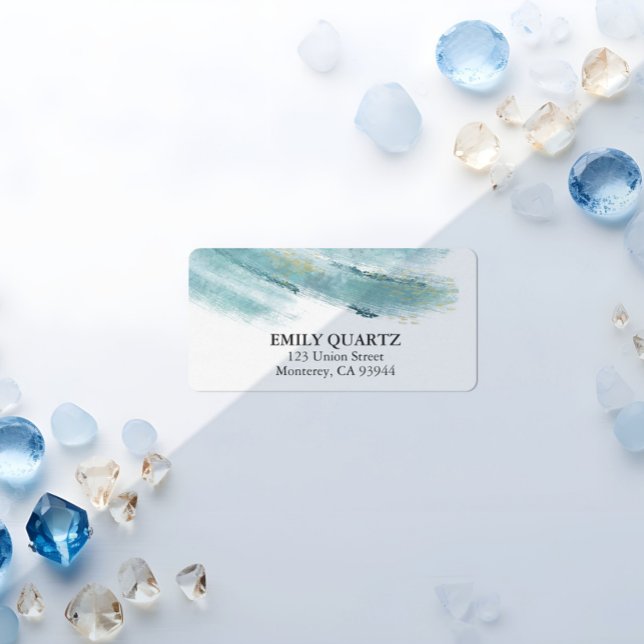 Modern Abstrakt, blått och Guld, vattenfärgsretur Adressetikett (Skapare uppladdad)