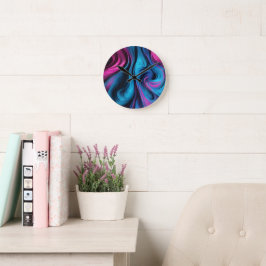 Modern Abstrakt-blått och Rosa Rund Klocka