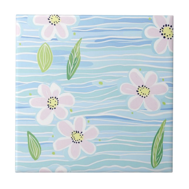 Modern abstrakt blomlinjemönster (10) kakelplatta (Framsidan)