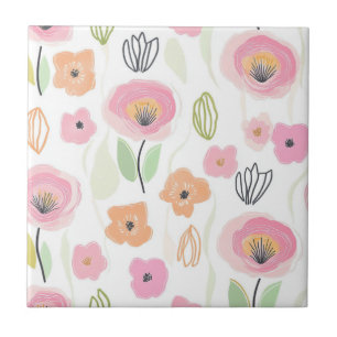 Modern abstrakt blomlinjemönster (2) kakelplatta