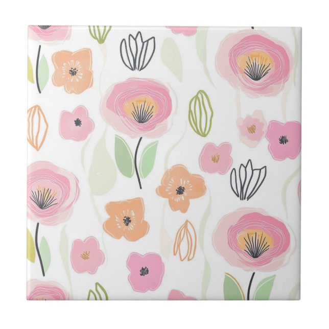 Modern abstrakt blomlinjemönster (2) kakelplatta (Framsidan)