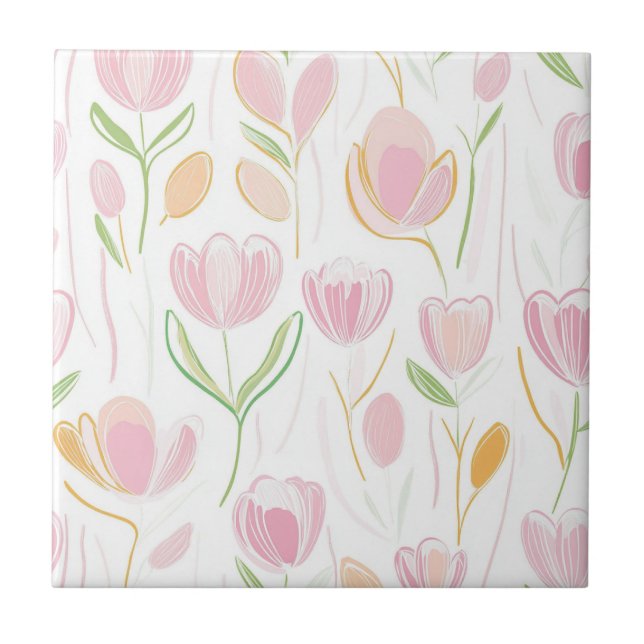Modern abstrakt blomlinjemönster (5) kakelplatta (Framsidan)