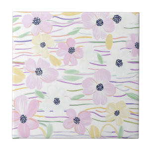 Modern abstrakt blomlinjemönster (6) kakelplatta
