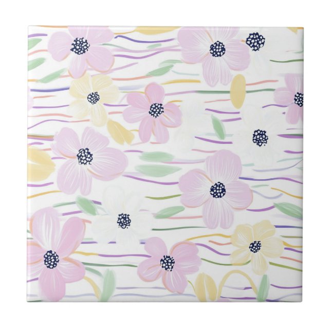 Modern abstrakt blomlinjemönster (6) kakelplatta (Framsidan)