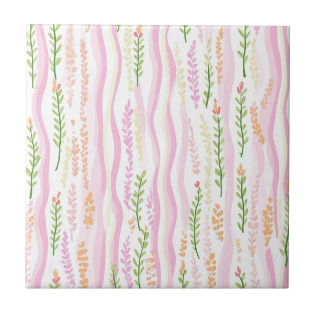 Modern abstrakt blomlinjemönster (7) kakelplatta (Framsidan)