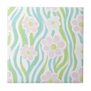 Modern abstrakt blomlinjemönster (8) kakelplatta