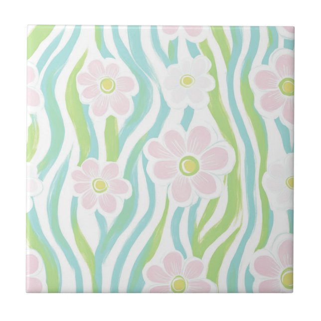 Modern abstrakt blomlinjemönster (8) kakelplatta (Framsidan)