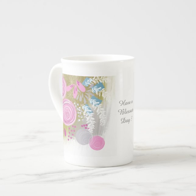 Modern Abstrakt Blommig Benporslin Mugg (Framsida vänster)