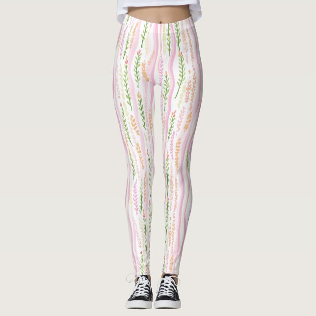 Modern Abstrakt Blommig Linje Mönster (7) Leggings (Framsida)