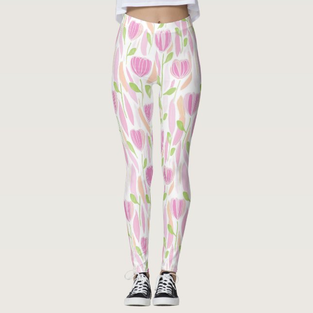 Modern Abstrakt Blommig Linjemönster (1) Leggings (Framsida)