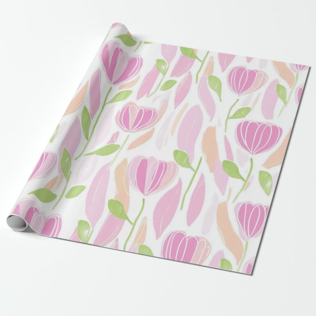 Modern Abstrakt Blommig Linjemönster (1) Presentpapper (Utrullad)