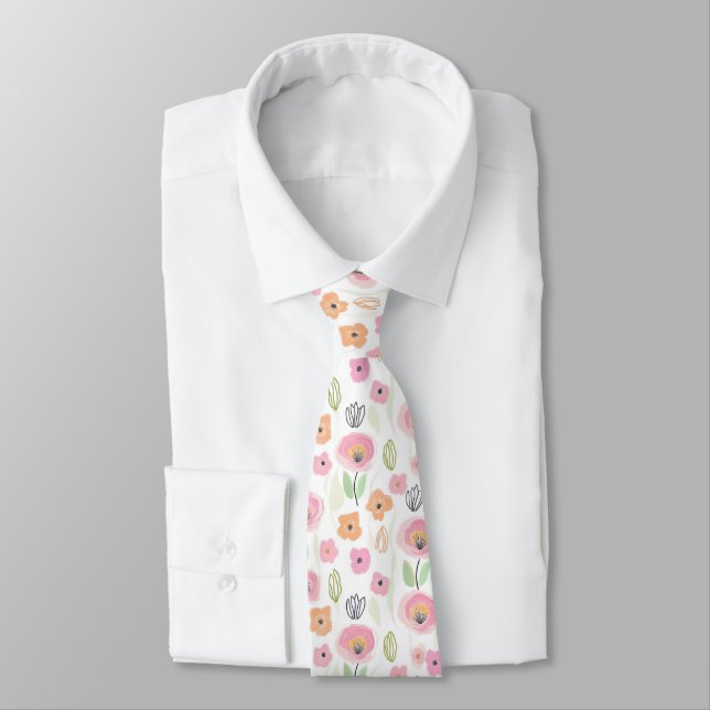 Modern Abstrakt Blommig Linjemönster (2) Slips (Bunden)