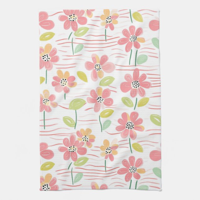 Modern Abstrakt Blommig Linjemönster (3) Kökshandduk (Vertikal)