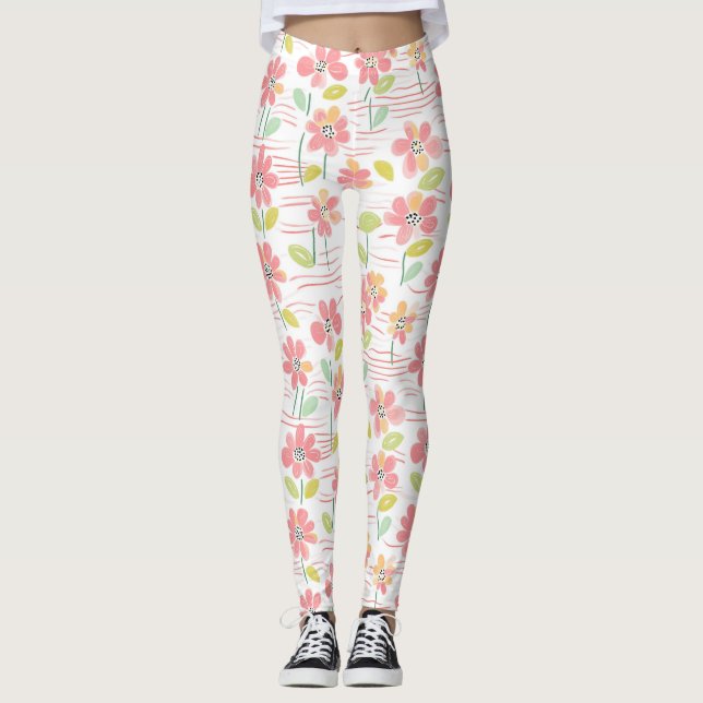 Modern Abstrakt Blommig Linjemönster (3) Leggings (Framsida)