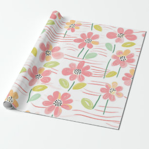 Modern Abstrakt Blommig Linjemönster (3) Presentpapper