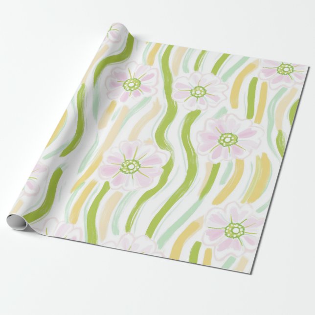 Modern Abstrakt Blommig Linjemönster (4) Presentpapper (Utrullad)