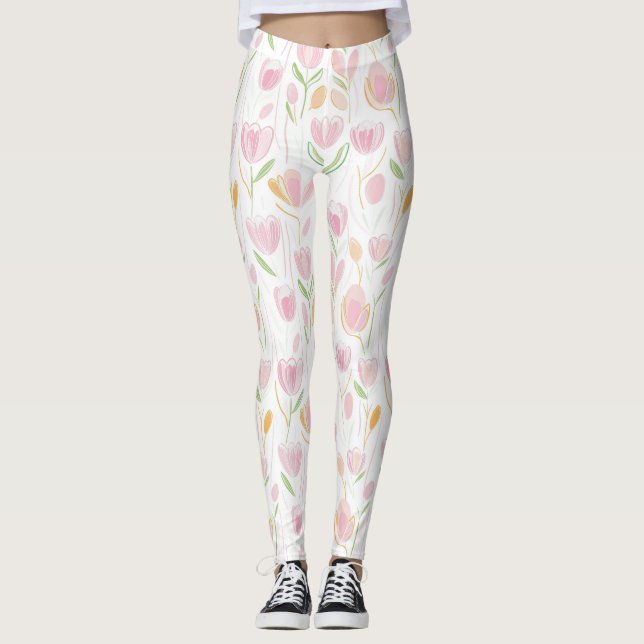 Modern Abstrakt Blommig Linjemönster (5) Leggings (Framsida)
