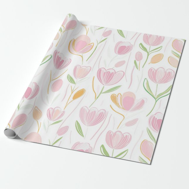 Modern Abstrakt Blommig Linjemönster (5) Presentpapper (Utrullad)