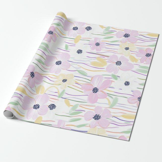 Modern Abstrakt Blommig Linjemönster (6) Presentpapper (Utrullad)