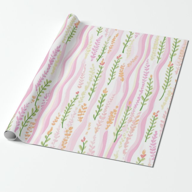 Modern Abstrakt Blommig Linjemönster (7) Presentpapper (Utrullad)