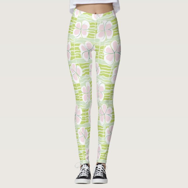 Modern Abstrakt Blommig Linjemönster (9) Leggings (Framsida)