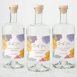 Modern Abstrakt Blommigt Bröllop par Namn Spritflaskor Etikett