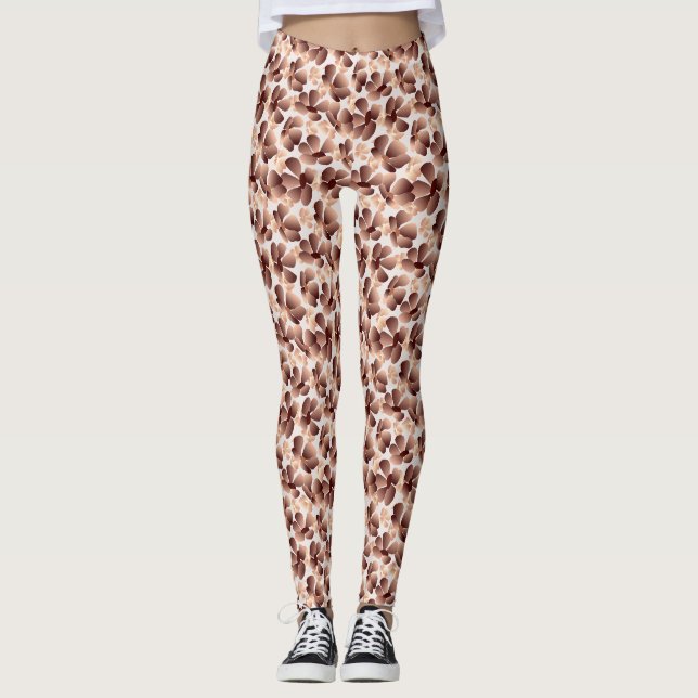 Modern Abstrakt Blommigt Mocha Mousse Beige Preppy Leggings (Framsida)