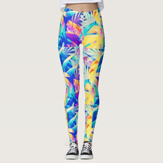 Modern Abstrakt Blommigt Pastel Färg Leggings (Framsida)