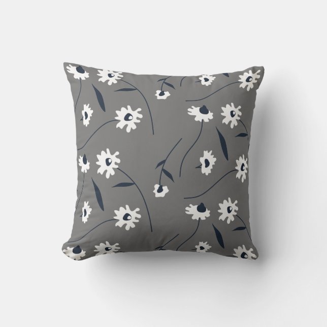 Modern Abstrakt Blommönster Grått Kudde (Framsida)