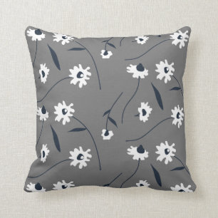 Modern Abstrakt Blommönster Grått Kudde