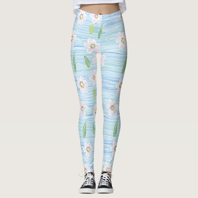 Modern Abstrakt Blommönster Linje (10) Leggings (Framsida)