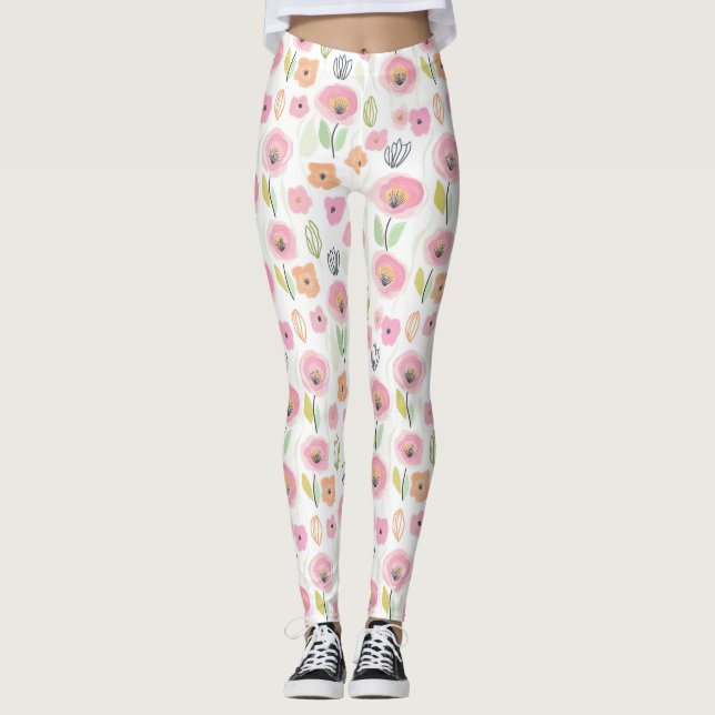 Modern Abstrakt Blommönster Linje Mönster (2) Leggings (Framsida)
