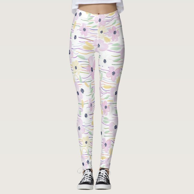 Modern Abstrakt Blommönster Linje Mönster (6) Leggings (Framsida)