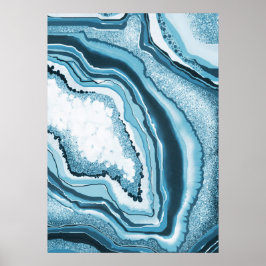 Modern Abstrakt Blue Agate Geode Gemstone Poster