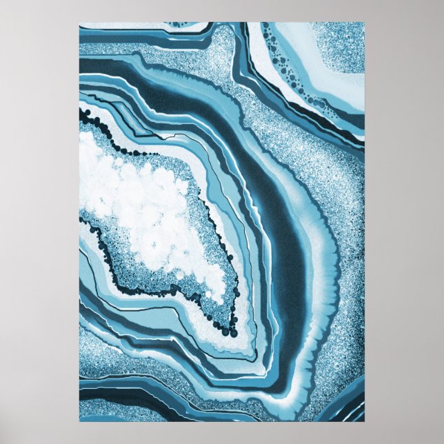 Modern Abstrakt Blue Agate Geode Gemstone Poster (Framsidan)