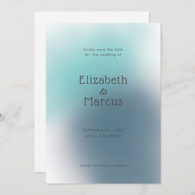 Modern Abstrakt Blue Gradient Bröllop Spara Datumet (Fram/baksida)