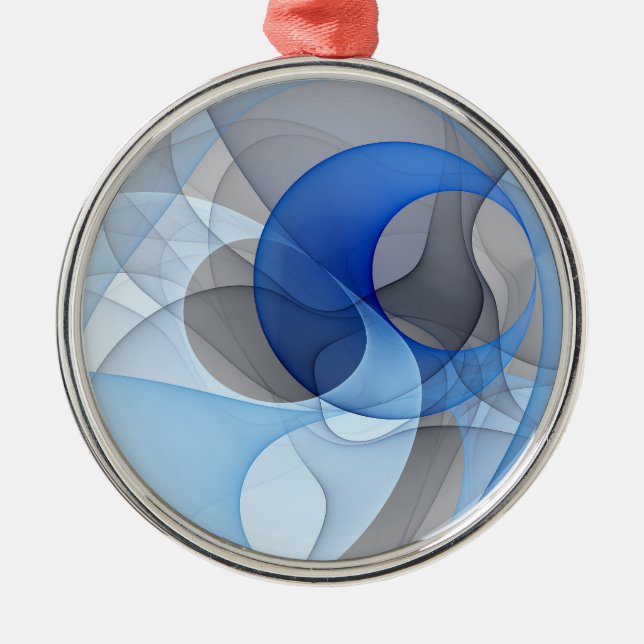 Modern Abstrakt Blue Grått Fractal Art Graphic Julgransprydnad Metall (Framsidan)