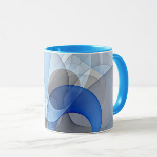 Modern Abstrakt Blue Grått Fractal Art Graphic Mugg
