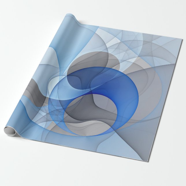Modern Abstrakt Blue Grått Fractal Art Graphic Presentpapper (Utrullad)