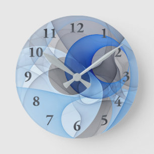 Modern Abstrakt Blue Grått Fractal Art Graphic Rund Klocka