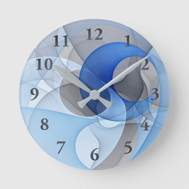 Modern Abstrakt Blue Grått Fractal Art Graphic Rund Klocka (Framsida)