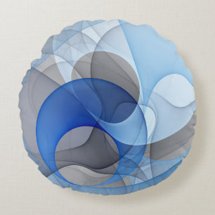 Modern Abstrakt Blue Grått Fractal Art Graphic Rund Kudde