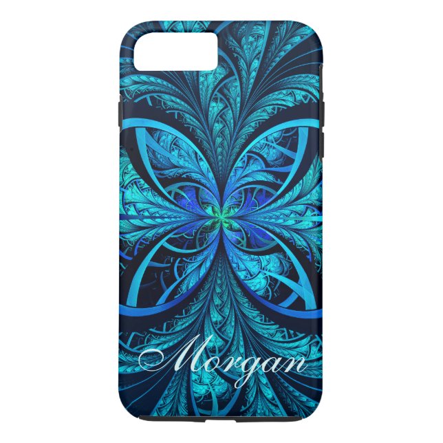 Modern Abstrakt Blue Grönt Fractal iPhone 8/7 Fodr Case-Mate iPhone Skal (Baksida)
